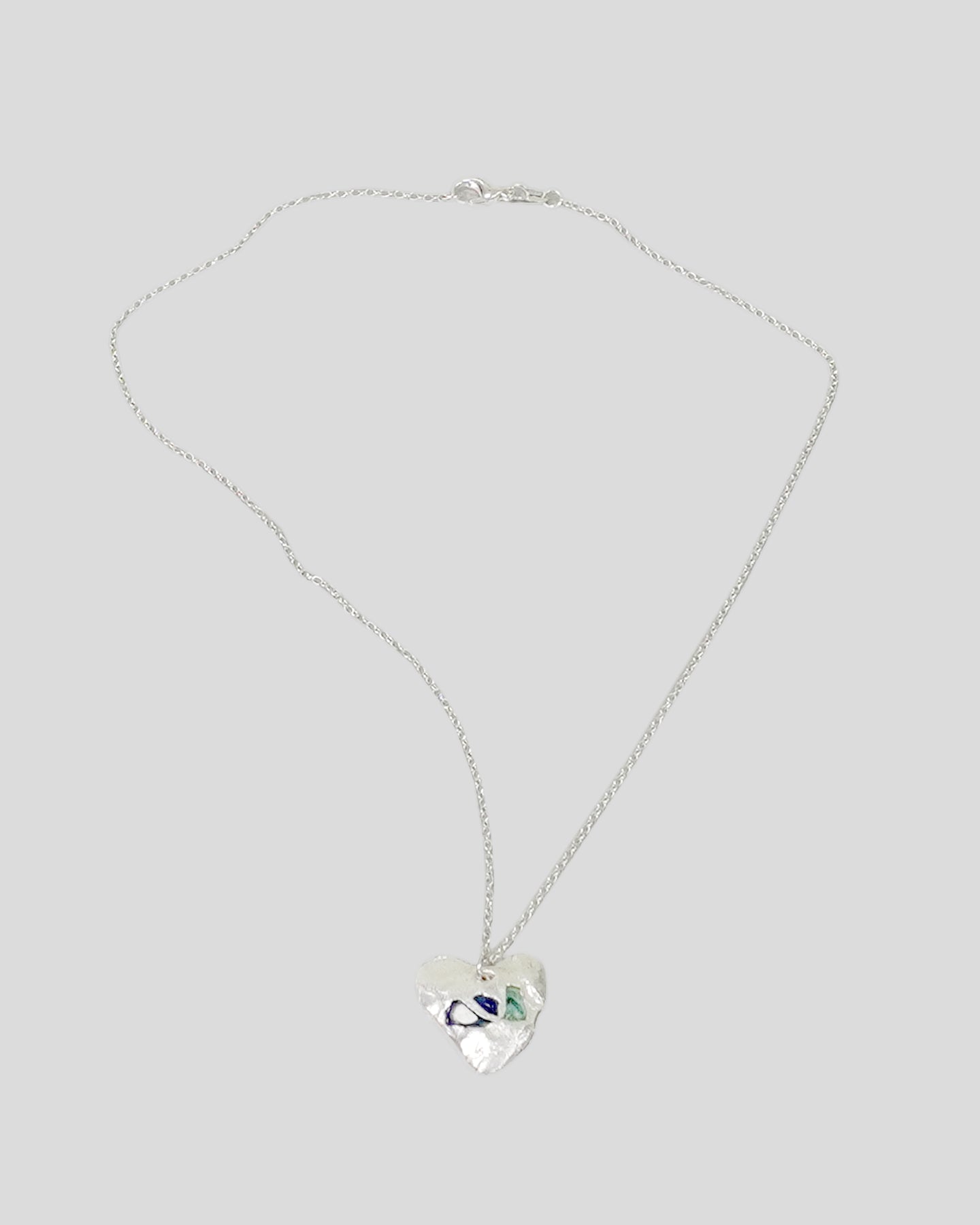 Silver Sea Glass Assorted Blues Heart Necklace